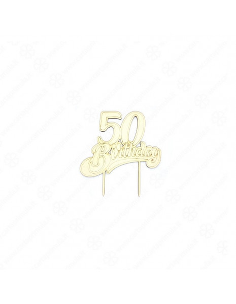 CAKE TOPPER - LEGNO - 50 BIRTHDAY -...