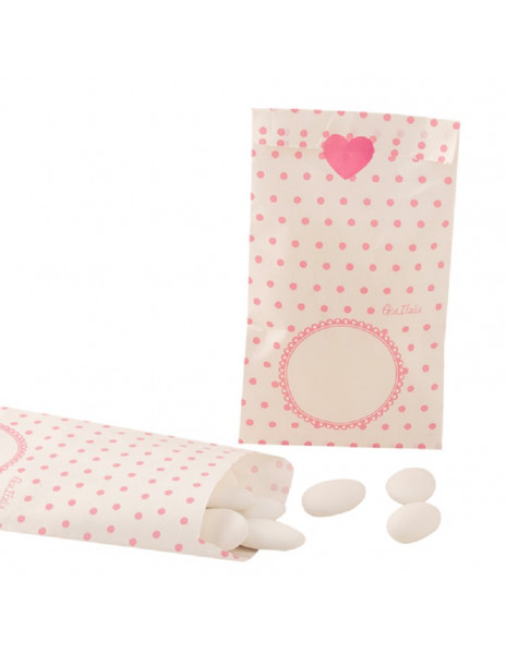 SACCHETTI POIS ROSA cm 8X14 C/ADESIVO...