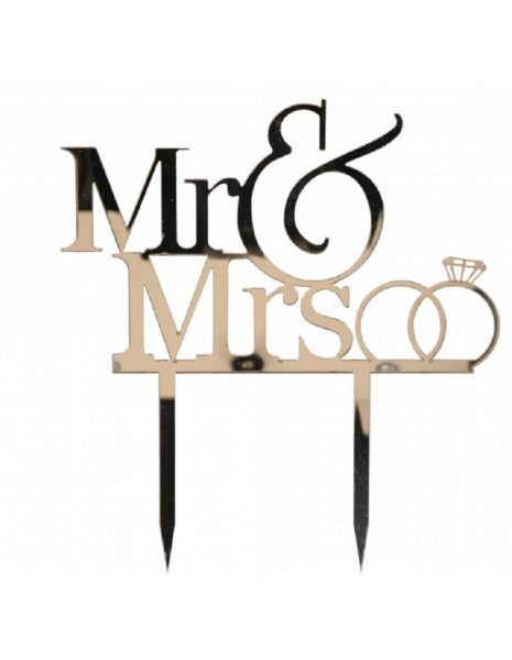 CAKE TOPPER IN PLEX SPECCHIO ORO MR/MRS