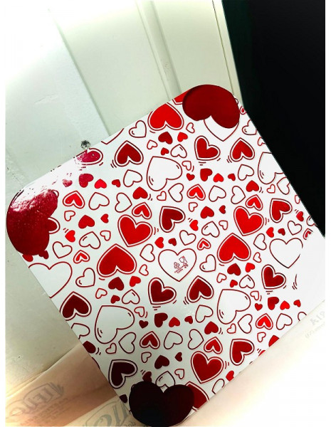 QUADRATO CON CUORI ROSSI 26x26 al pezzo
